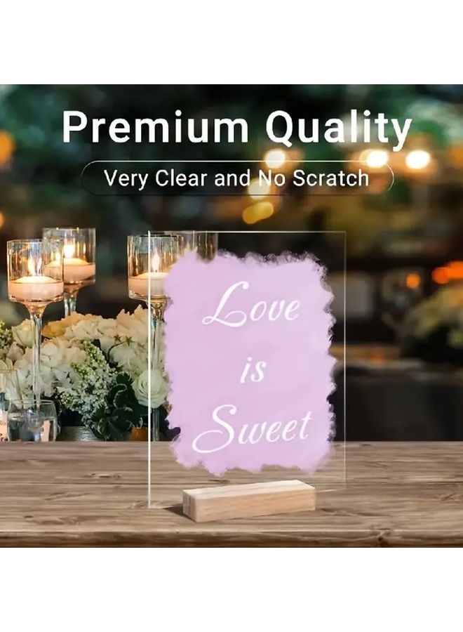 Transparent Acrylic Sign Board With Wooden Stand 3 94x5 5 Inches DIY Wedding Table Sign - Image 1